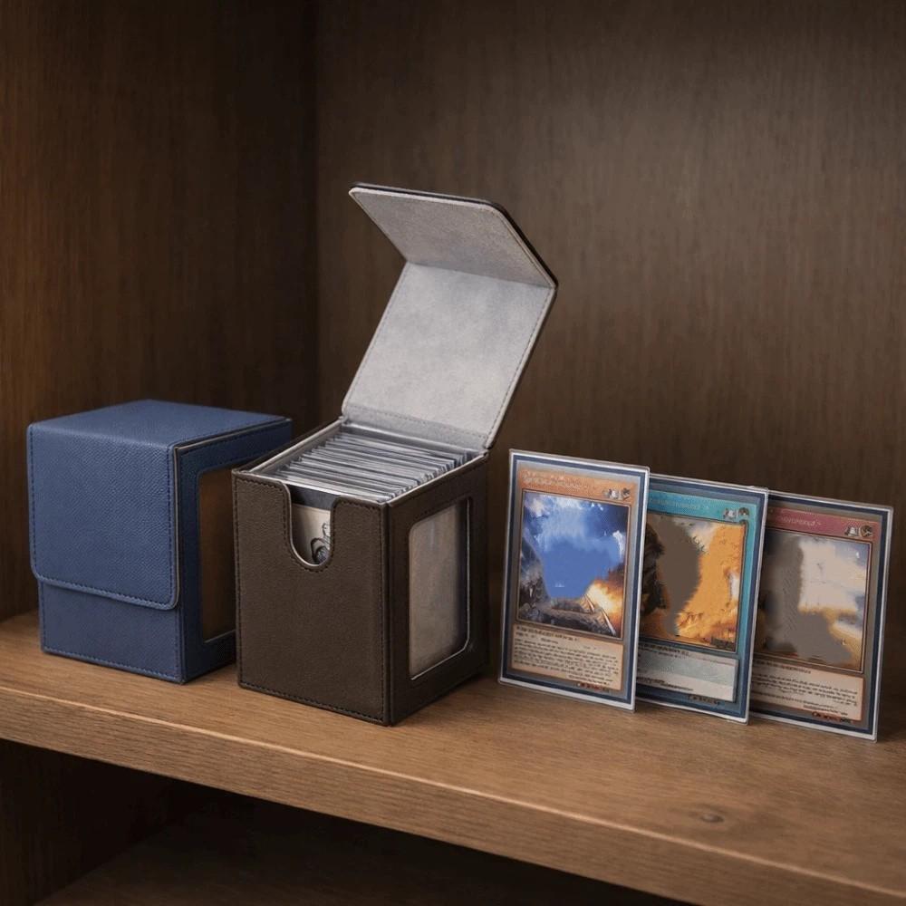 PU Window Collection Box Moisture-proof Magnetic Closure Card Deck Box with Lid Stain-resistant Trading Card Storage Box