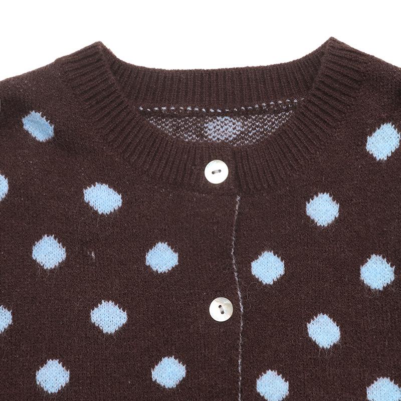 2026 Autumn/Winter Women's Polka Dot Wool Knit Cardigan - Fashionable European & American Long Sleeve Sweater