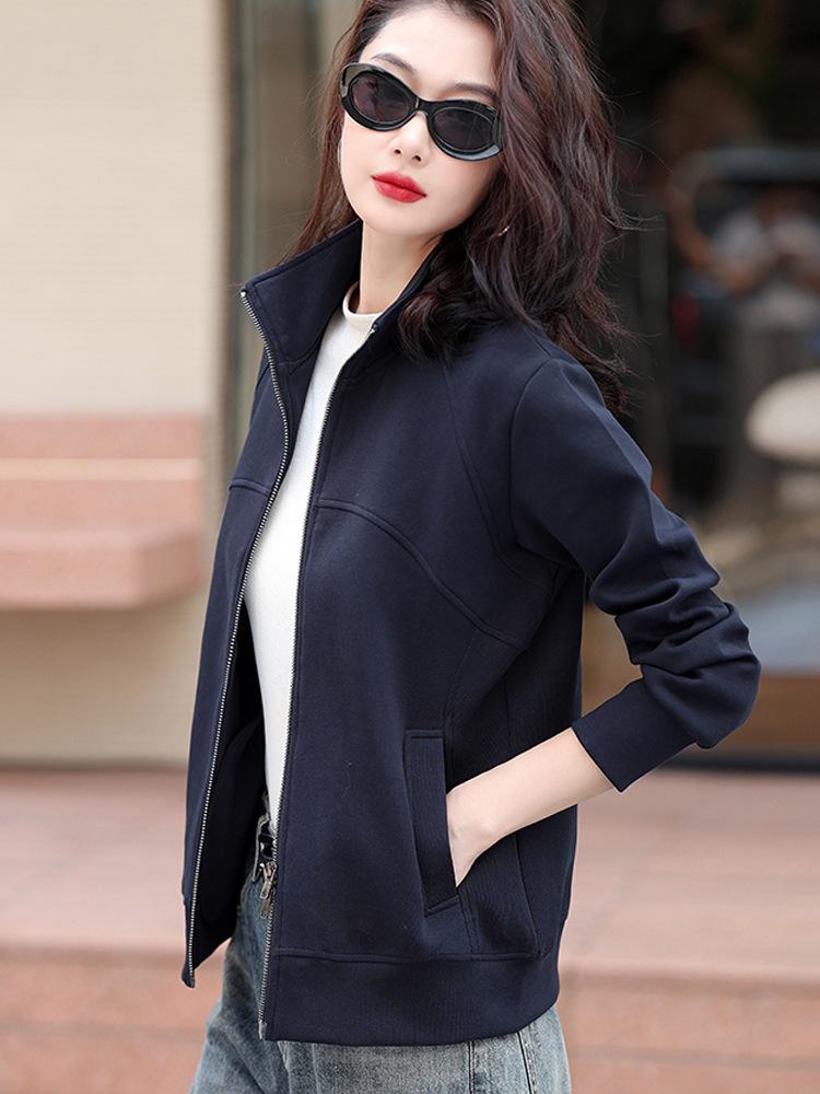 2025 Versatile Women's Stand-up Collar Double Zipper Cardigan: Casual Long Sleeve Sports Jacket