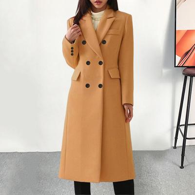 Двобортне тренчкот для жінок зимове з лацканами з виїмкою довге вовняне пальто-бушлат офісна робота пальто