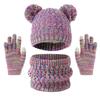 3pc3-12Y Children's Hat, Scarf and Glove Set, Children's Thickened Winter Hat with Snowflake Color Pattern Knitted Cap