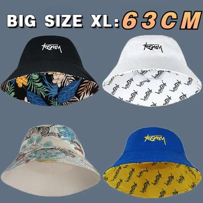 Großer Kopf XL63cm Bucket Hats mit Buchstabendruck Herren Damen Großformat Wendbare Hip Hop Fisherman Caps Sommer Sonnenhut Übergröße Panama