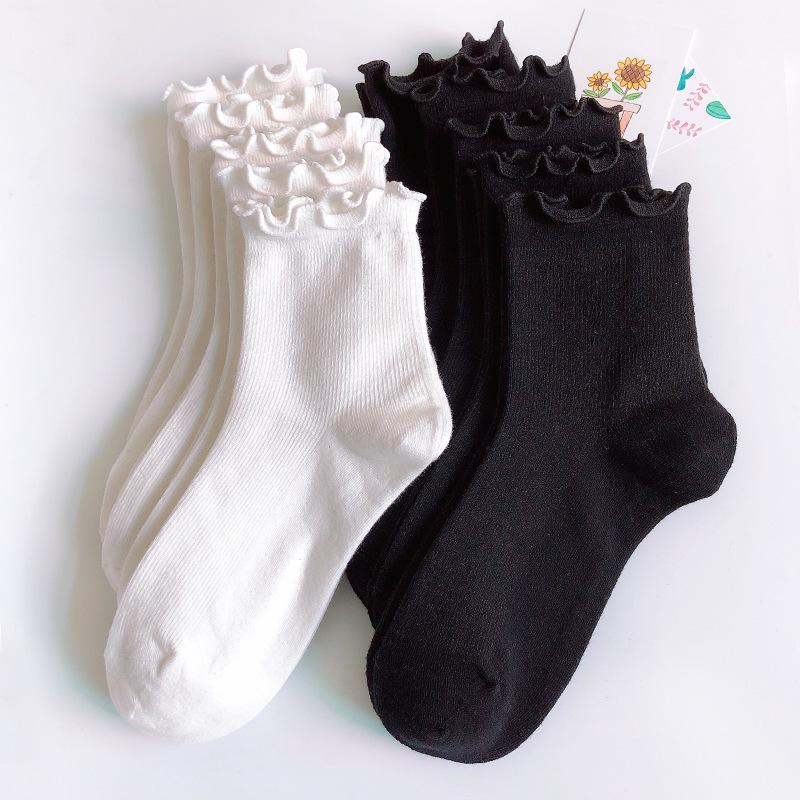 Women's Frilly Mid-Calf Socks: Autumn/Winter Japanese Academy Style – Thick, Artistic, Fresh White Design