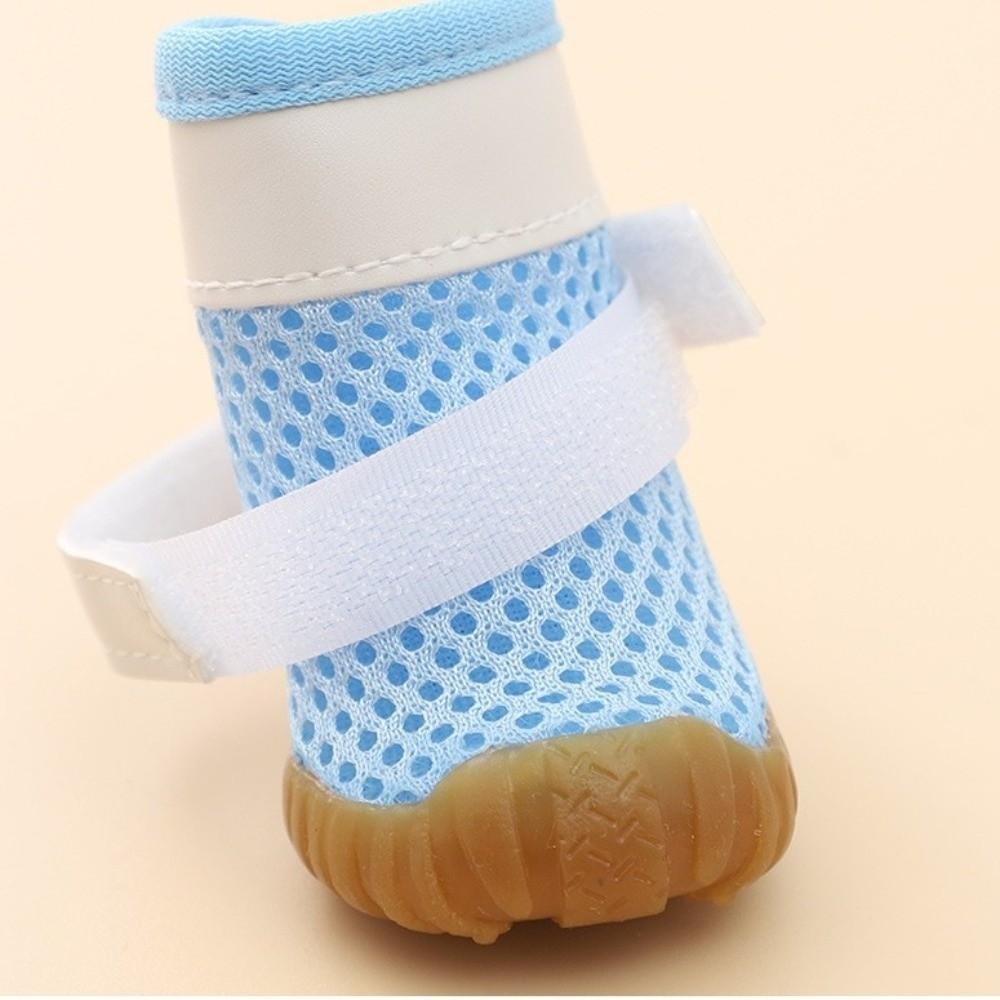 Breathable Dog Mesh Shoes Rubber Sole Adjustable Dog Paw Protectors Hollow Out Wear-resistant Dog Footwear Spring Summer