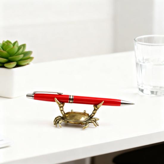 Yousheng Brass Weightlifting Crab Pen Holder Simulation Crab Stationery Pencil Stand Home Office Desktop Fengshui Decoration Ornament