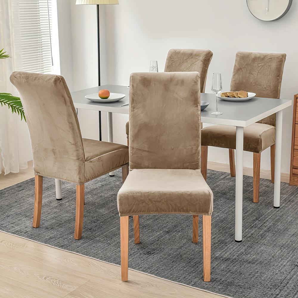 1/4pcs Velvet Chair Covers Dining Room Elastic Soft Seat Cover Solid Color Dustproof Furniture Protector Restaurant Banquet Home