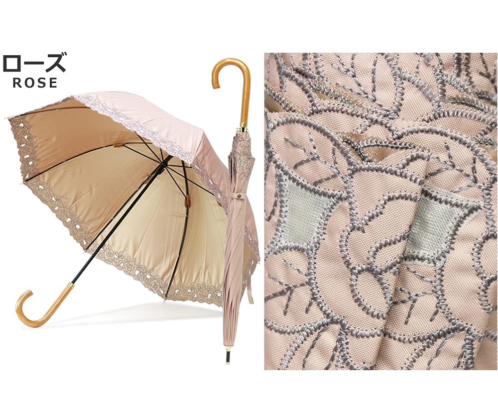 Long Rain or UV Rose Balloon Dome Shape [Nouvel Japonais] Parasol, Umbrella, Shine, Protection, Organza, (Rose)