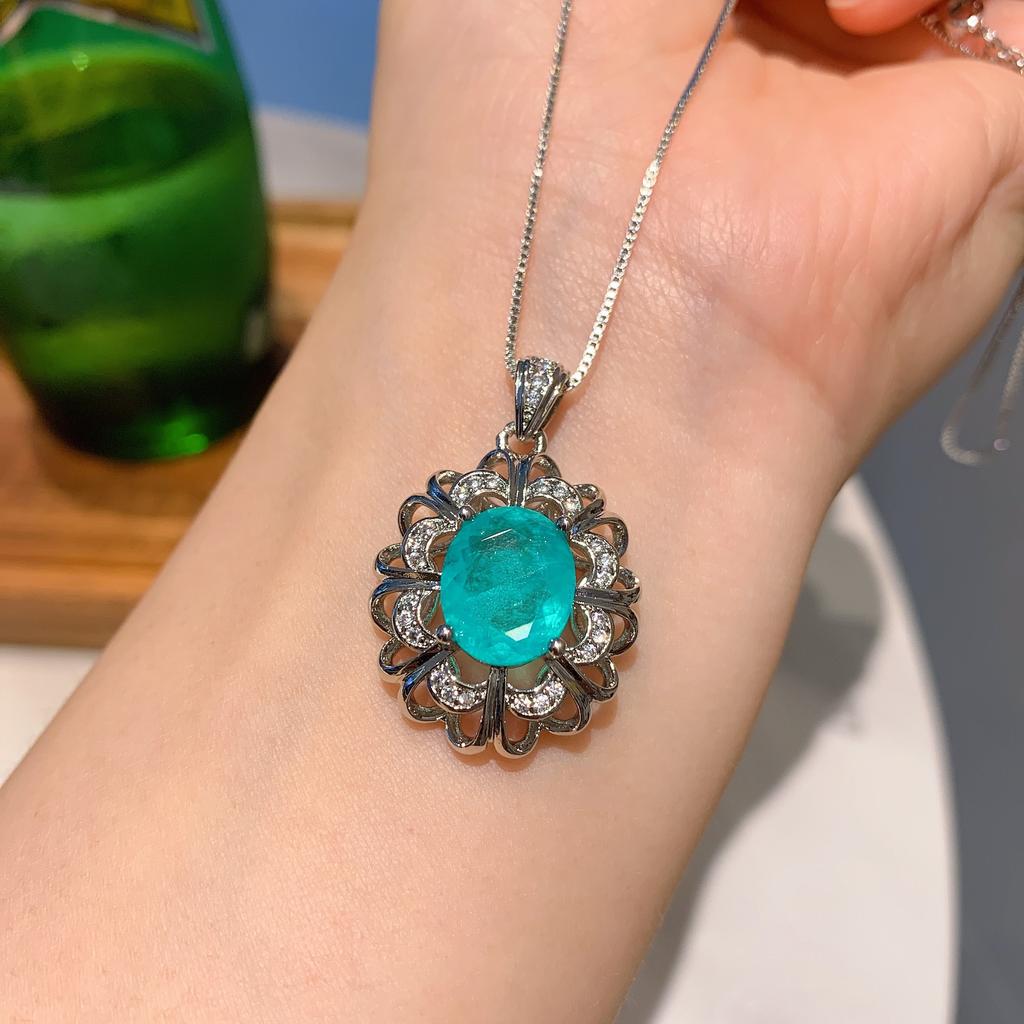 Huamei Jewelry Natural Paraiba Necklace Wedding Banquet Three Piece Set Gemstone Earrings