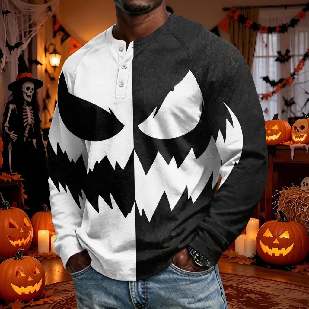 Men's Long Sleeve Shirt Loose Fit Casual Top for Halloween and Everyday Wear