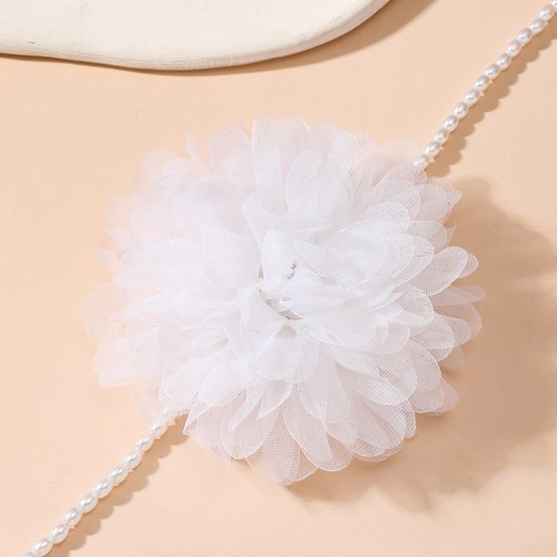 Simple Gauze Flowers Neckband Choker Necklace Jewelry Temperament Pearl Neck Chain Women Clavicle Chain Necklace