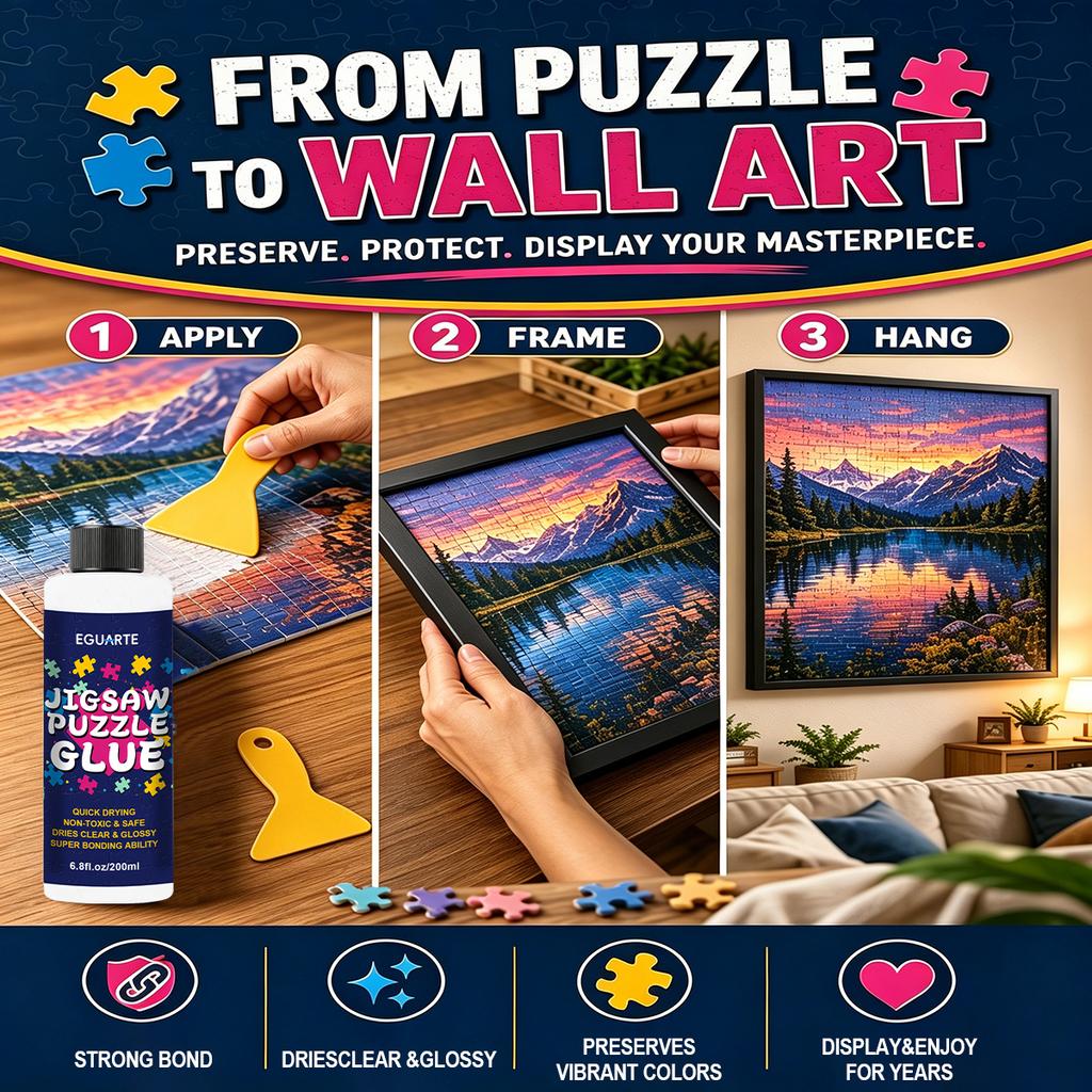 Puzzle Glue 200ml Quick Drying Clear Sealer with Applicator for Jigsaw Puzzles Painting Photo Fabric Art Craft Preservation