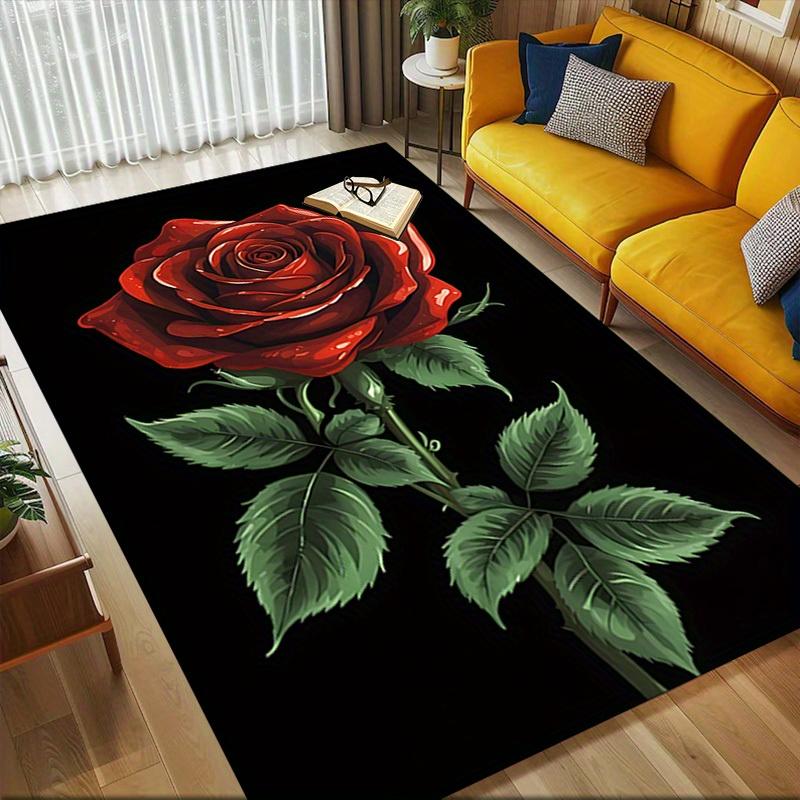 1pc Rose Bloom Themed Rug for Home Decor, Non-slip Office Carpet, Chair mat, Outdoor Mat, Christmas and Halloween gifts-0731136