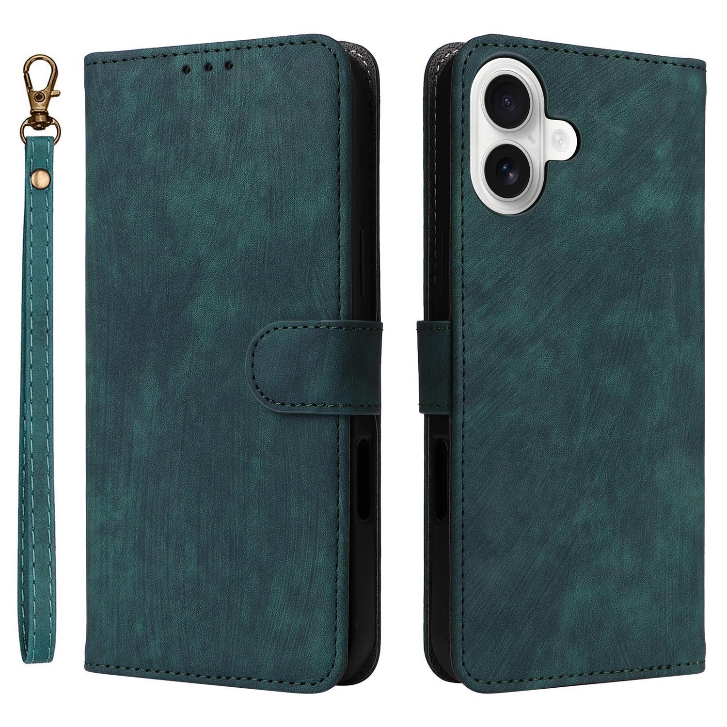 

For iPhone 16 Wallet Case RFID Blocking PU Leather Cover Stand View Green