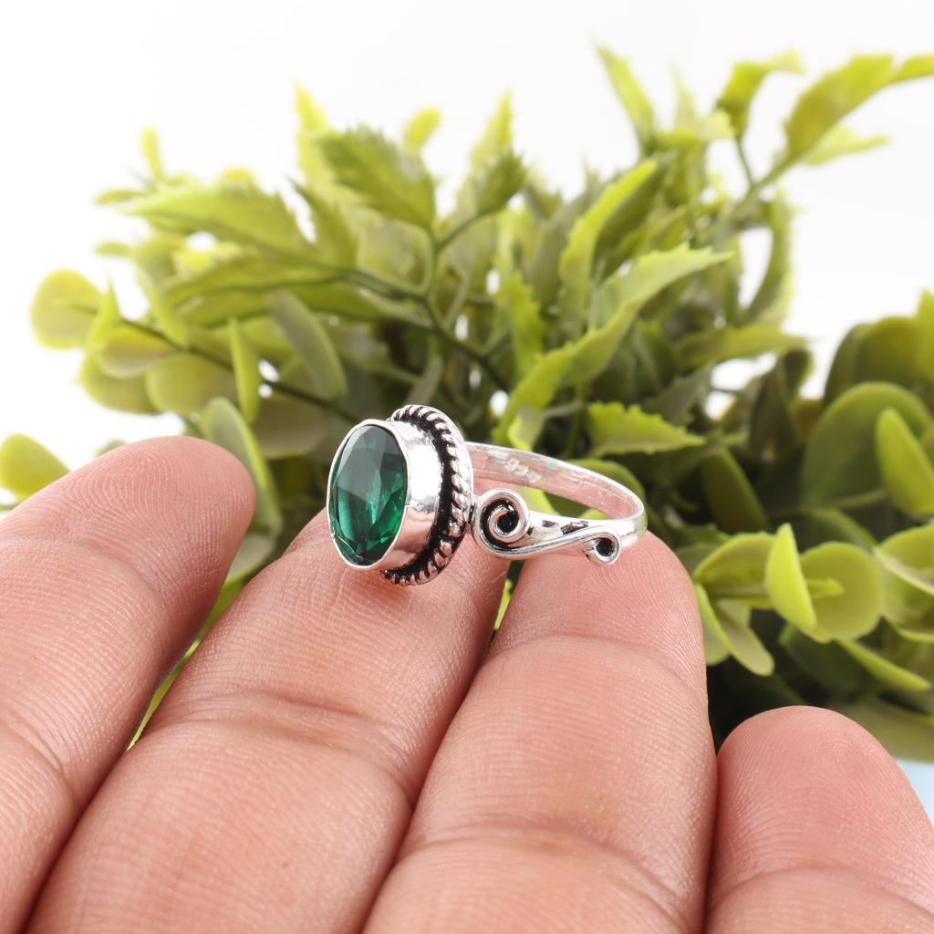Green Emerald Gemstone Ring Jewelry, Handmade Gorgeous Silver Ring , 925 Sterling Silver Ring For Wedding Gift