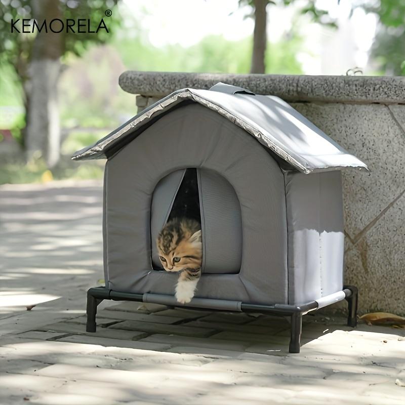 KEMORELA בית חתולים חורפי נייד לחוץ, עשוי בד אוקספורד מבודד, עיצוב עמיד ברוח, מתקפל להרכבה קלה, עבור חתולי רחוב