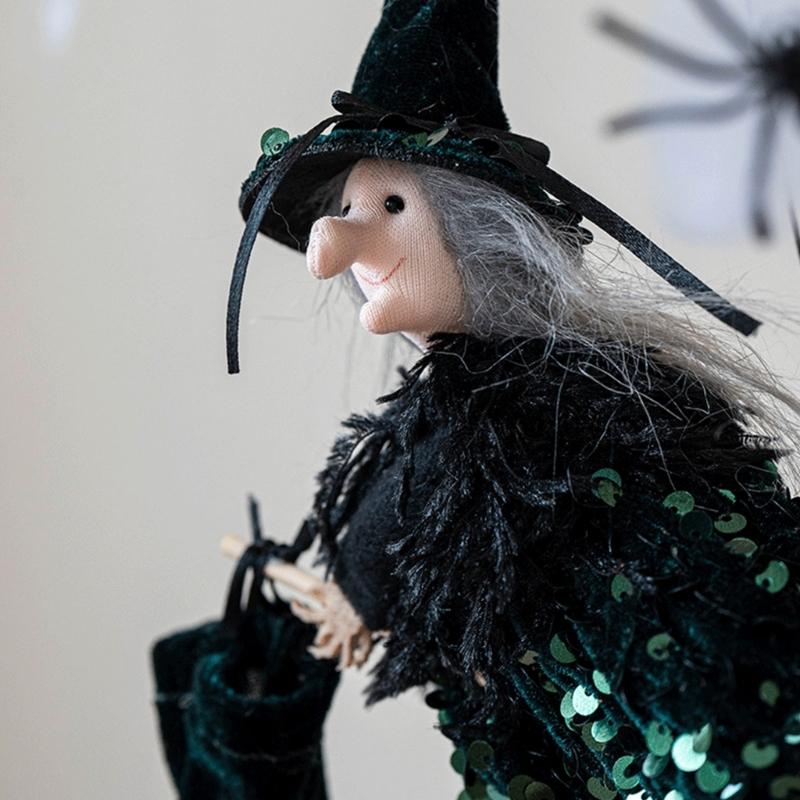 Kostium Wiedźmy Torba na Miotłę i Zestaw Kapeluszy Przenośne Akcesoria na Wydarzenia Halloweenskie W 3 Kolorach Zestaw Halloweenski