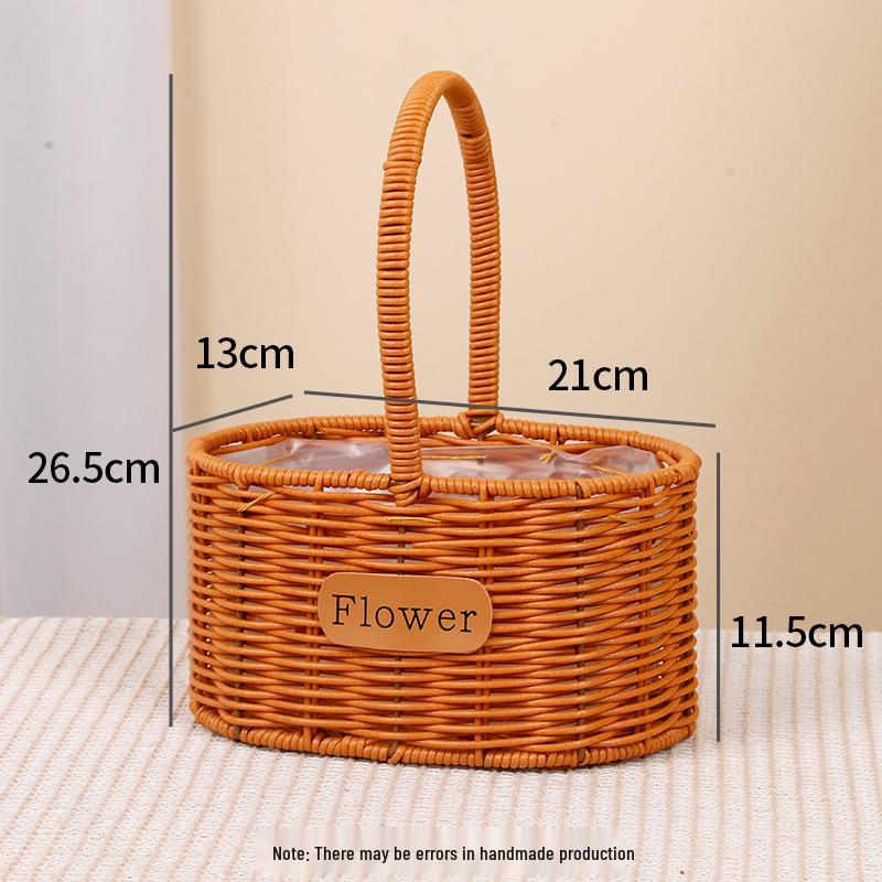 Imitation Rattan Woven Flower Basket: Handheld Arrangement, Living Room Decor, Photography Prop, Picnic, Pastoral, Flower Girl, Souvenir.