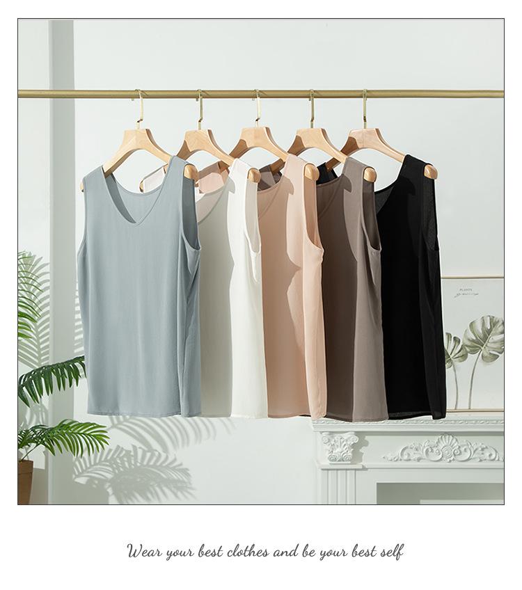 Summer Sand-Washed Double Crepe Silk V-Neck Vest - Women's Solid Casual Wear