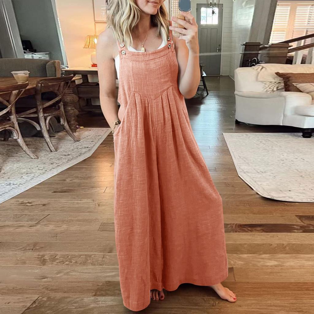 Baumwolle Leinen Damen Latzhose Hosenträger Hose Locker Lässig Weiblich Frauen Einteiler Weites Bein Strampler Overalls Jumpsuit Streetwear