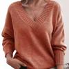 HNXC Women's Fashion Casual Solid Color Print Autumn Winter Long Sleeve V-Neck Loose Sweaters