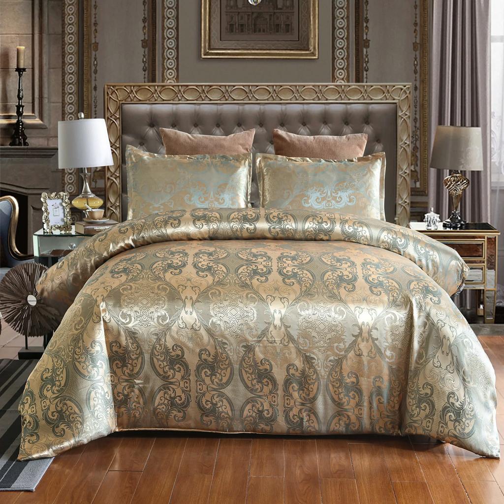 2/3 st Set av Ljus Lyx Sängkläder Hemtextil Europeisk Satin Jacquard Sängklädesset Påslakan Örngott Juego De Ropa De Cama