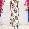 Women Plus Size Notch Neck Sleeveless Floral Printed A Line White Maxi Dress