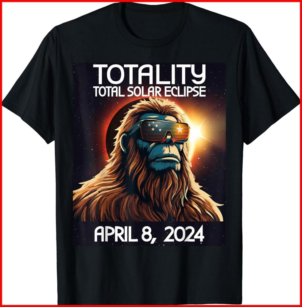 Total Solar Eclipse 2024 April 8 Bigfoot America Black Cotton T-Shirt Unisex T-Shirt XXXL