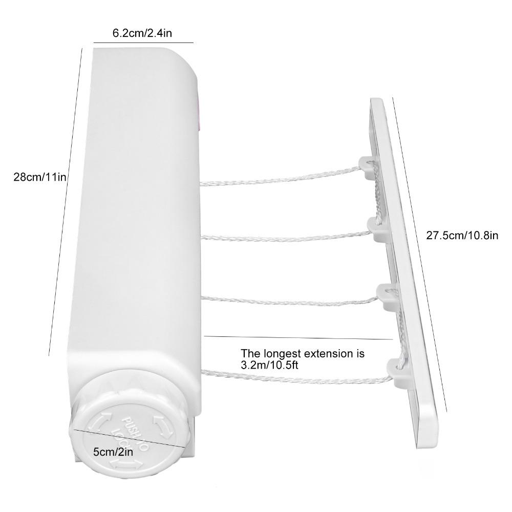 White Retractable Clothesline Punch Installation Laundry Drying Line Balcony Bathroom Laundry Room