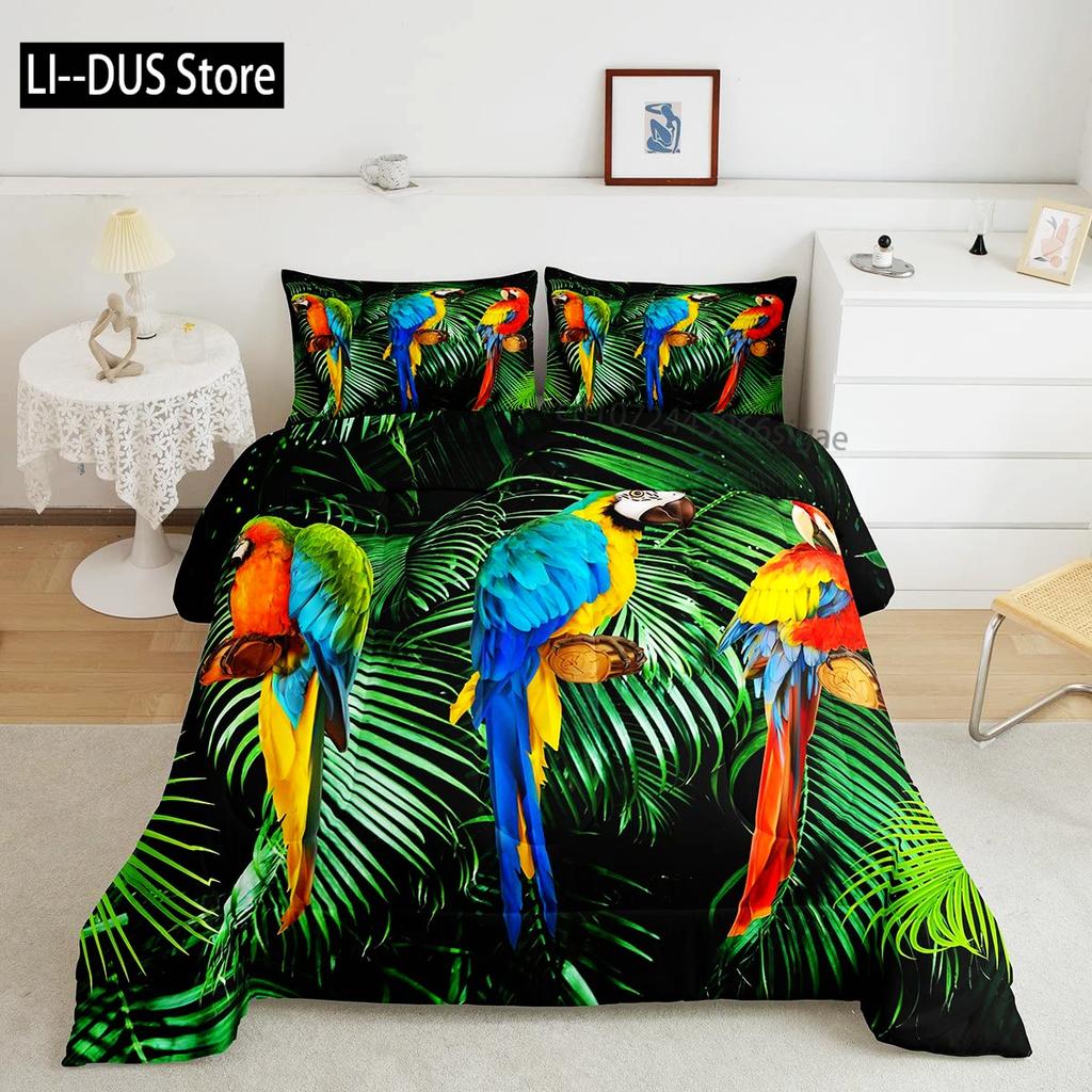 Macaws Duvet Cover Set Full Size Colorful Parrots Bedding Set 3pcs for Boys Girls Room Decor Quilt Cover with 2 Pillowcases