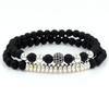 6mm Black Matte Copper Beads & UFO Micro-Diamond Ball Bracelet Set for Men