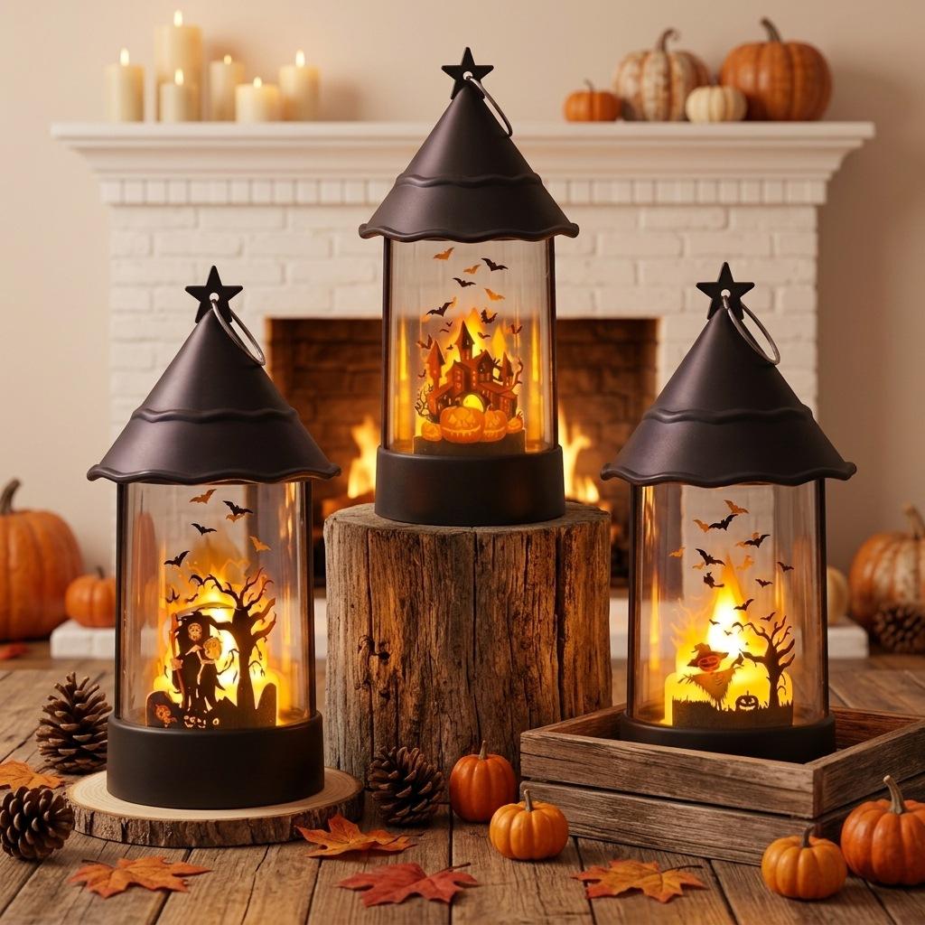 Halloween Decoration Electronic Candle Lantern Pumpkin Luminary Portable Castle Style Party Prop Decor