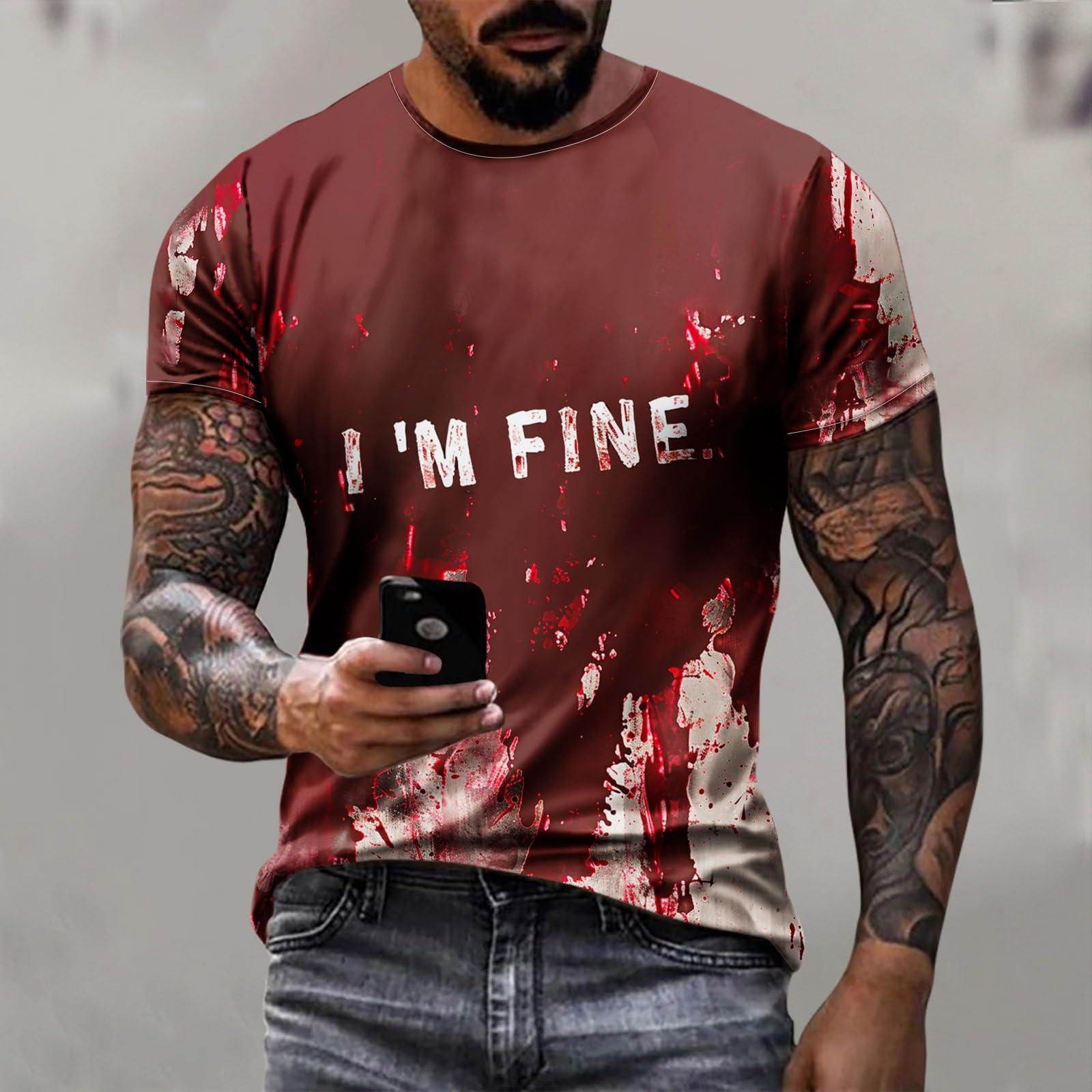 

Мужская мода с коротким рукавом и круглым вырезом с принтом на Хэллоуин в стиле кэжуал XXXXXL красный