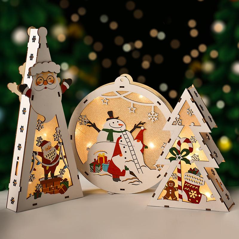 Luminous Handmade Wooden Christmas Tree Ornament Pendant Decor Gift.