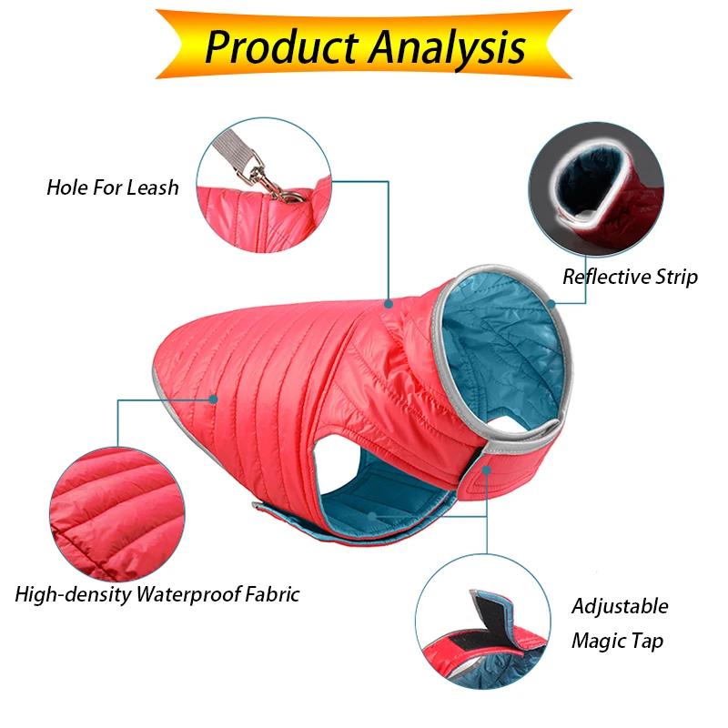 Dwustronna kurtka puchowa dla małych psów podwójne kolory odblaskowe zimowe ubrania dla psów dla dużych psów Pet Chihuahua płaszcz buldog francuski kamizelka