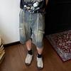 American Style Destructive Wind Ruffian Handsome Denim Shorts Men's Summer Youth High Street Vibe Loose Straight Five-point Pants