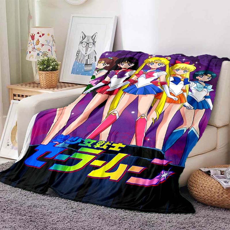 HD S-Sailor M-Moon Flannel Throw Blanket 3D Cartoon Print Soft Warm Lightweight Sofa Bed Cover Girls Bedroom Travel Decor Gift