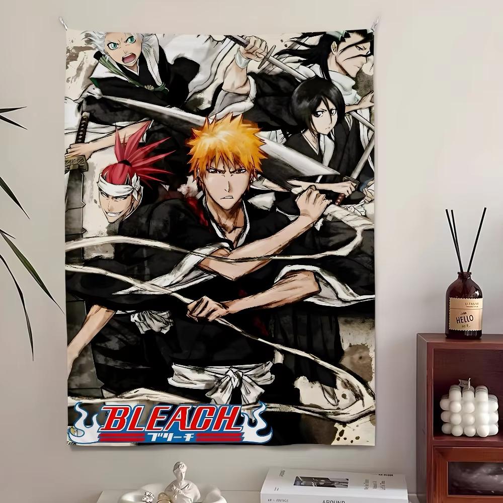 Bleach Monochrome Manga Collage Wall Tapestry Ichigo Kurosaki Anime Art Print Stylish Wall Hanging for Bedroom Dorm Room Decor