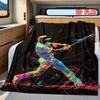 Neon Baseball Player Print Flannel Blanket, Colorful Sports Throw for Bed Sofa Couch, Soft Cozy Lightweight All Season Cover