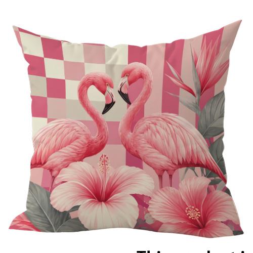1pc Tropical Flamingo Print Throw Pillow Covers, Pink Geometric Stripe Floral Cushion Cases for Home Sofa Bedroom