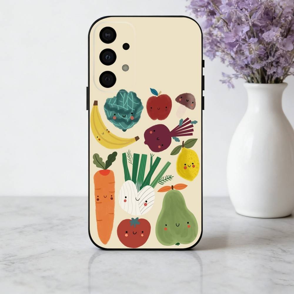 INS CUTE Organic Vegetable Phone Case For Samsung Galaxy A73,A72,A71,A70,A53,A52,A51,Soft Silicone Black Cover