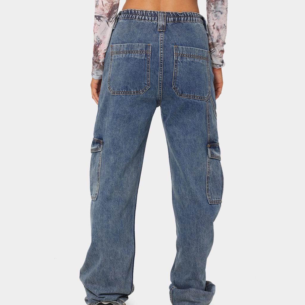 YYFS Pantalones y capris con estampado de color sólido informal de mezclilla a la moda para mujer