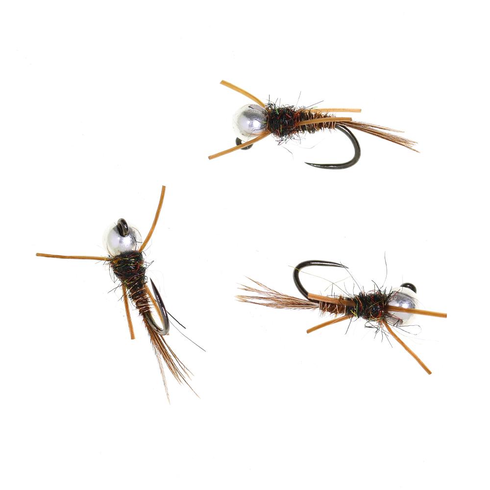 6PCS #14 #16 Barbless Jig Stonefly Nymph Fly Rubber Legs, Pheasant Tail, Bead Head Fast Sink Euro Nymph Trout Bass Fishing Lures