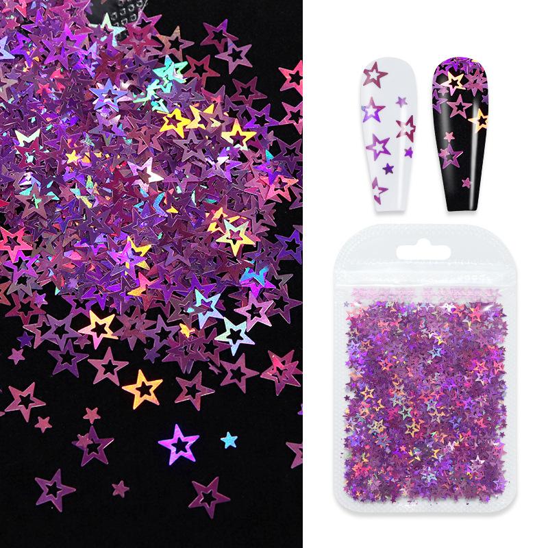 2g/ Bag Hologram Mixed Holloway Pentacle Nail Glitter Flash PET Flake Shaped Glitter for DIY Gel Nail Decoration Accessories