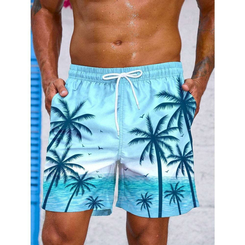 Palma Tropicale Uomo Resort Stampati 3D Pantaloncini da Bagno Tasca Comfort Traspirante Corti Stile Hawaiano Vacanza Spiaggia