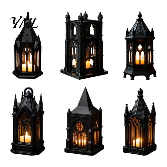 Versatile Shelf Statue Gothic Cathedral LED Candle Lantern, Church Shaped Flameless Tealight Lamp, Small Gift for Children Spooky Vintage Desktop