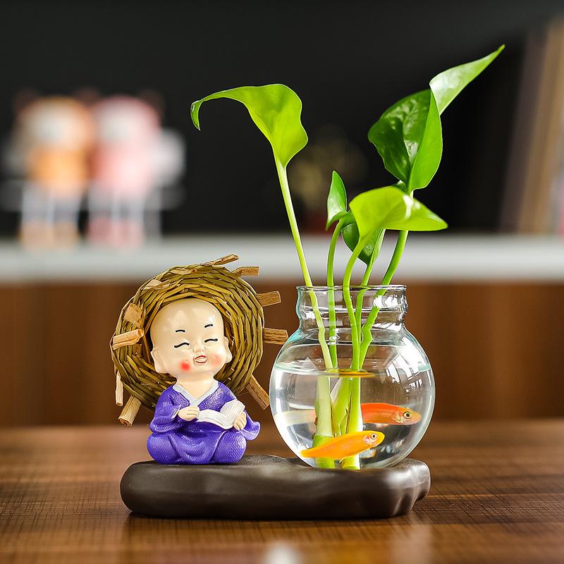 Creative Resin Monk Hydroponic Vase for Home and Office Decor