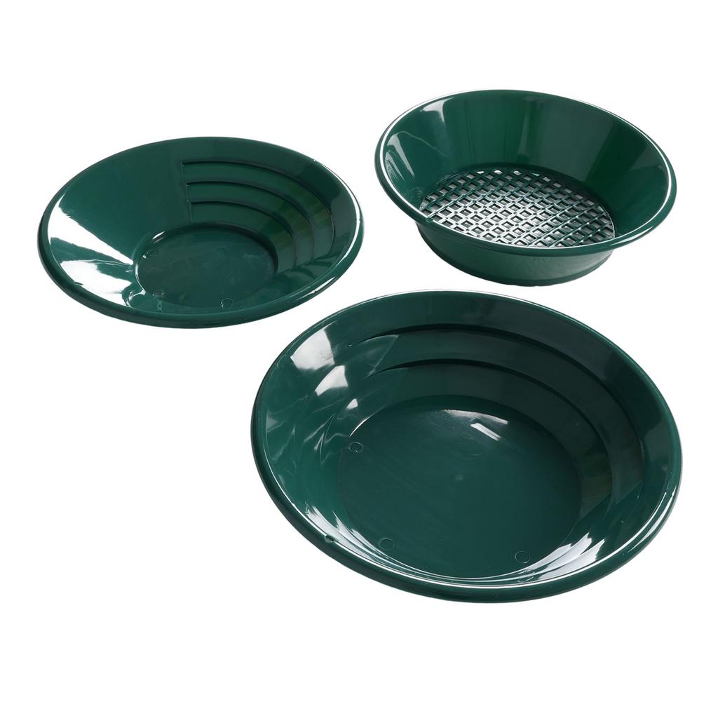 Gold Panning Kit 14 and 15 Inch Round Pan 13.8 Inch Sieve Outdoor Gold Prospecting Collection Tools Green