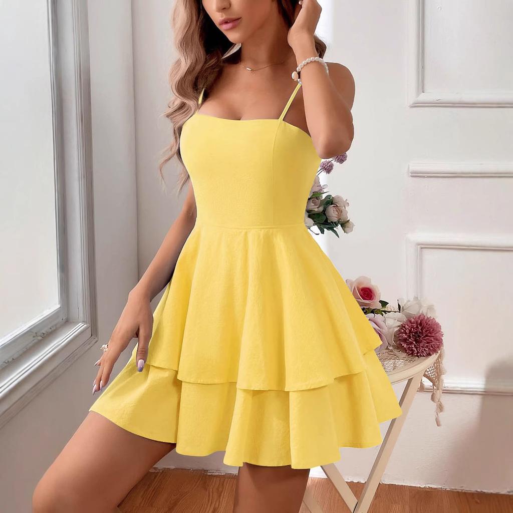 Neues Damen-Trägerkleid für Frühling und Sommer, rückenfrei, mit Schleife, kurz, sexy