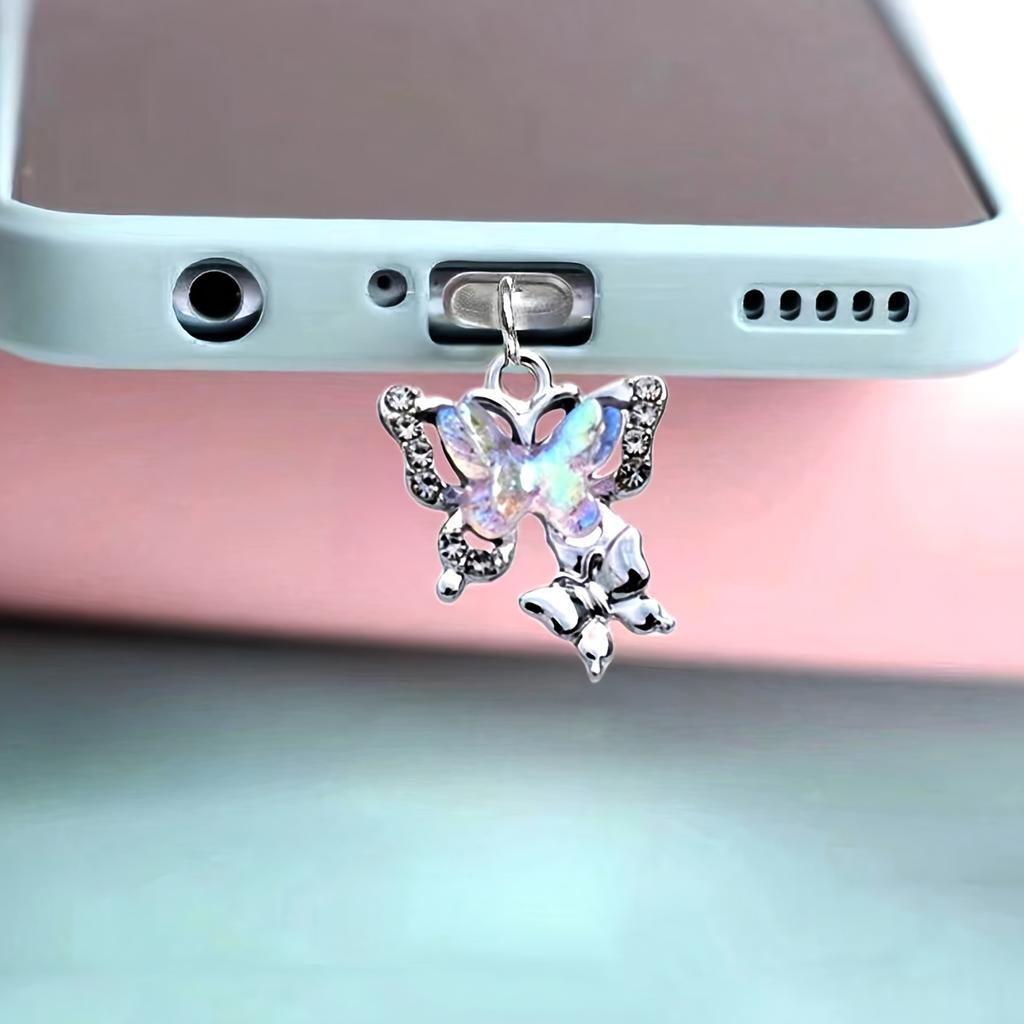 Mobile Phone Dust Plug Butterfly Alloy Rhinestone Pendant Dust Plug Beautiful Mobile Phone Accessories, Mobile Phone Decorations