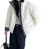 Premium stand-up collar short down jacket women's white duck down winter retro plaid splicing thickened bread jacket